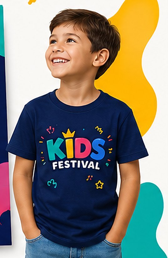 Criança com a camiseta do Kids Festival