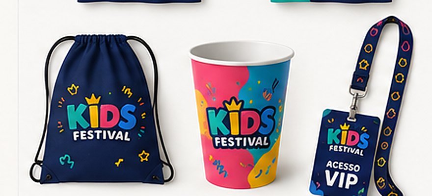 Produtos oficiais: mochila, copo e credencial