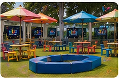 Picnic zone com guarda-sóis coloridos